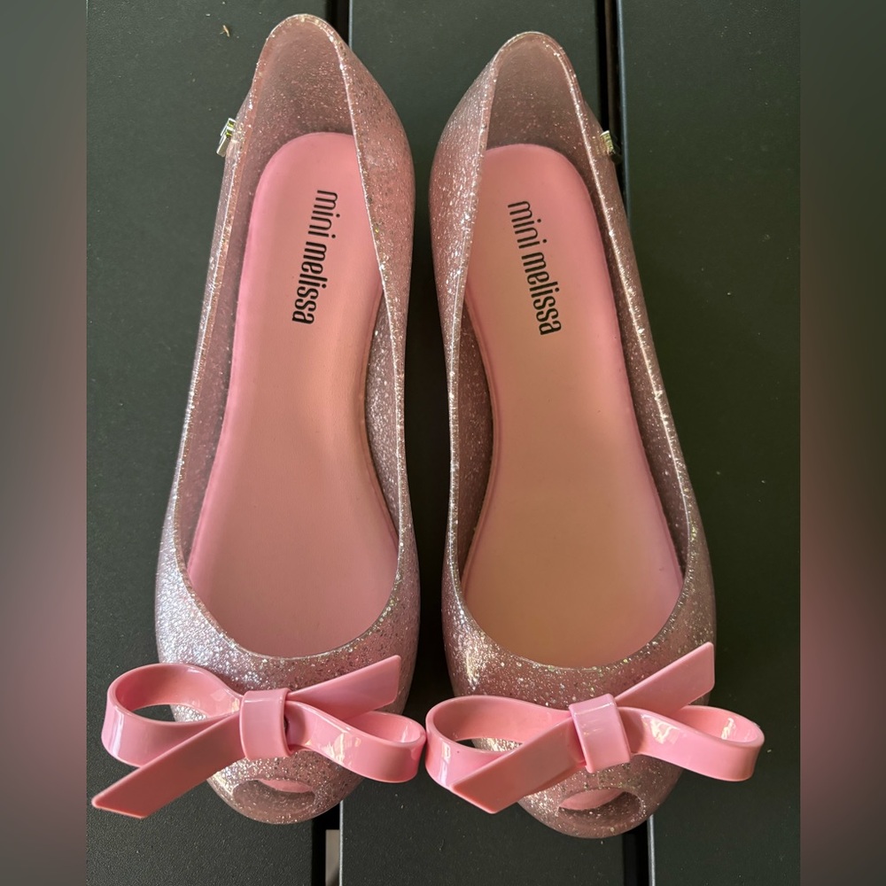 Mini Melissa Pink Sparkle Peep Toe Flats